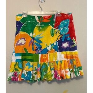 Vintage Jams World Maximalist Floral Ruffle Tier Watercolor Art Skirt L